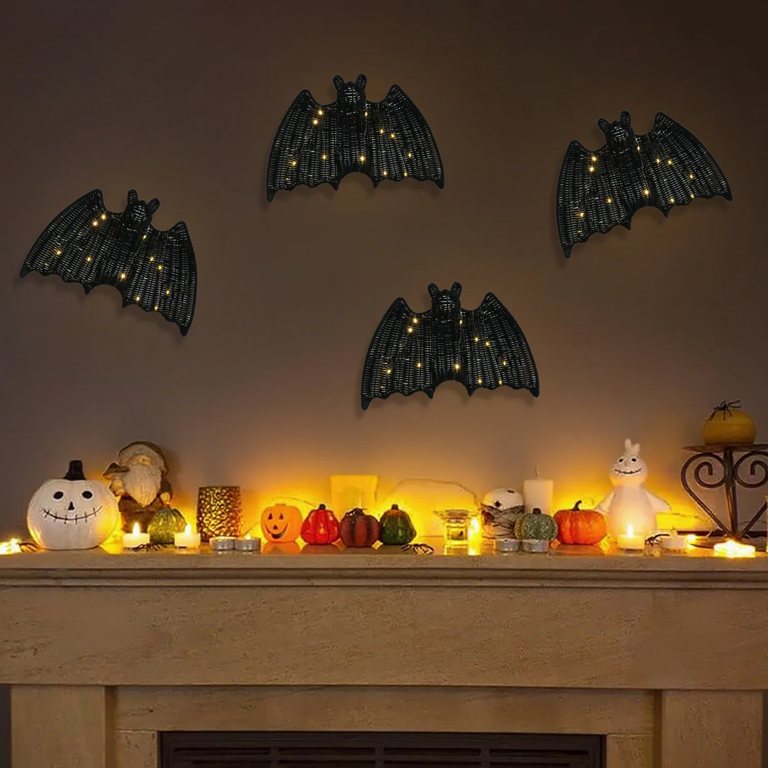 Black Bat Halloween Festival Decoration Lightweight Multi-purpose Woven Bat Pendant for Porch Wall Window Decoration