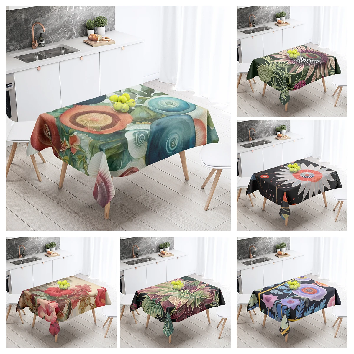 Home tablecloths for dining decoration and rectangular table accessories waterproof cloth Anti-stain tablecloth plant flowers