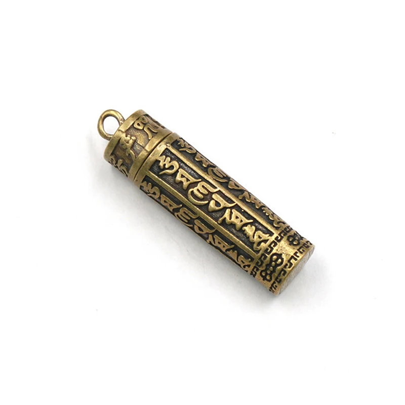 Hollow Brass Buddha Bottle Sutra Cylinder Pendant Keychain Necklace Jewelry Handmade Vintage Pill Box Container Bottle Keychains