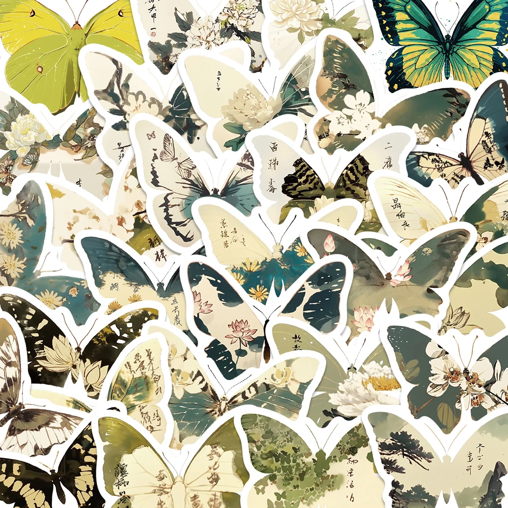 

30PCS Dark Green Butterfly Stickers Cartoon Toy Graffiti Decals For Laptop Student Tablet Phone Case Fridge Luggage DIY Stickers