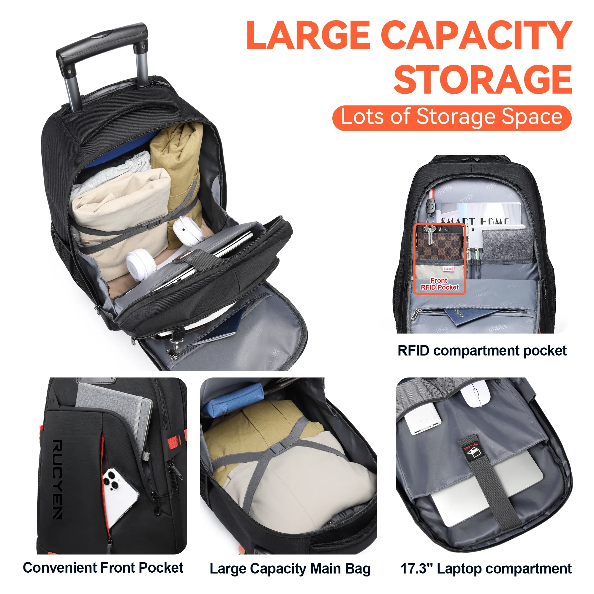 Ransel 22 Inci Tas Jinjing Ransel Perjalanan Tahan Air Ransel Roda Bergulir Roda Dapat Dilepas untuk Laptop Perjalanan Bisnis