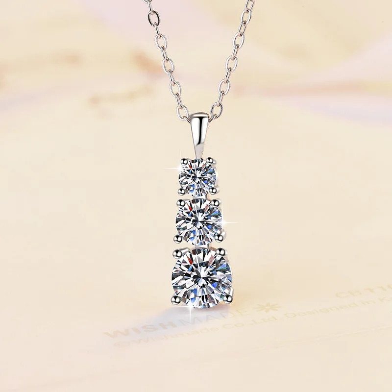 

1.8CT D Color 3 Stones Moissanite Diamond Pendant Necklace with GRA For Women S925 Sterling Silver Plate Pt950 Fine Jewelry