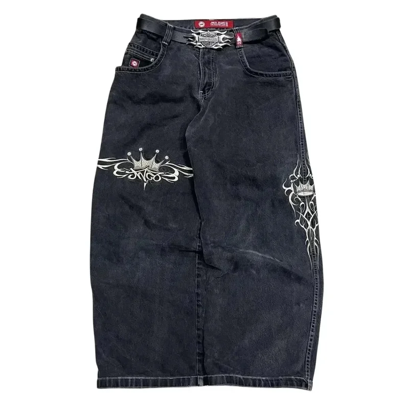 

JNCO jeans New Y2K womens Harajuku retro hip hop embroidery baggy jeans black pants Gothic high waisted wide trousers streetwear