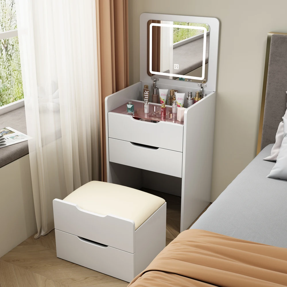 3 In 1 Vanity Desk With Plip Top Mirror, Makeup Vanity With 3 Drawers, Cushioned Tool, Dressing Table For Bedroom