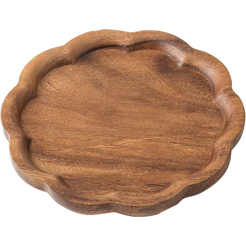 

Walnut Chinese pizza plate hotel new high-end steak plate flower-shaped fruit plate