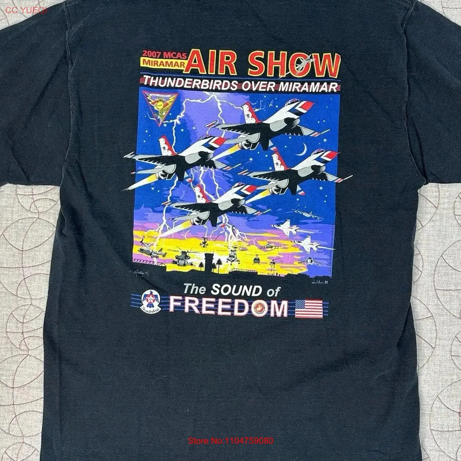 Camiseta de doble cara con diseño de aviones Thunderbirds de la MCAS Miramar Airshow 2007, talla grande para hombre, estilo vintage, lavada, transpirable, informal