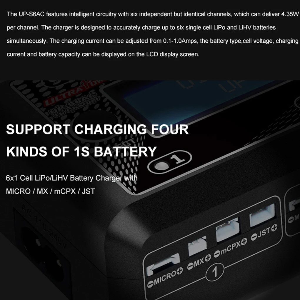 UP-S6AC Зарядное устройство с ЖК-дисплеем для аккумуляторов LiPO и LiHV поддерживает широкий вход переменного и постоянного тока напряжения