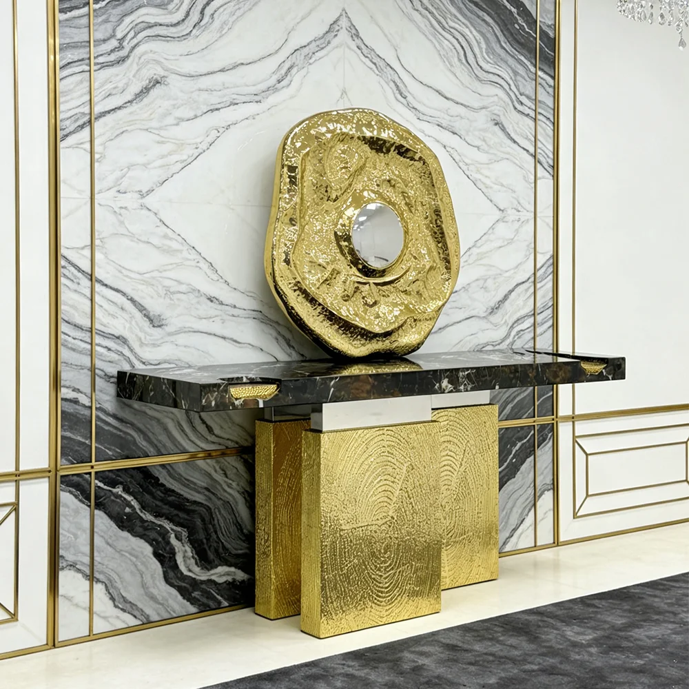 

mnHigh End Nordic Luxury Console Table Classic Marble Design Villa Hotel Entryway Handmade Contemporary Style Table*