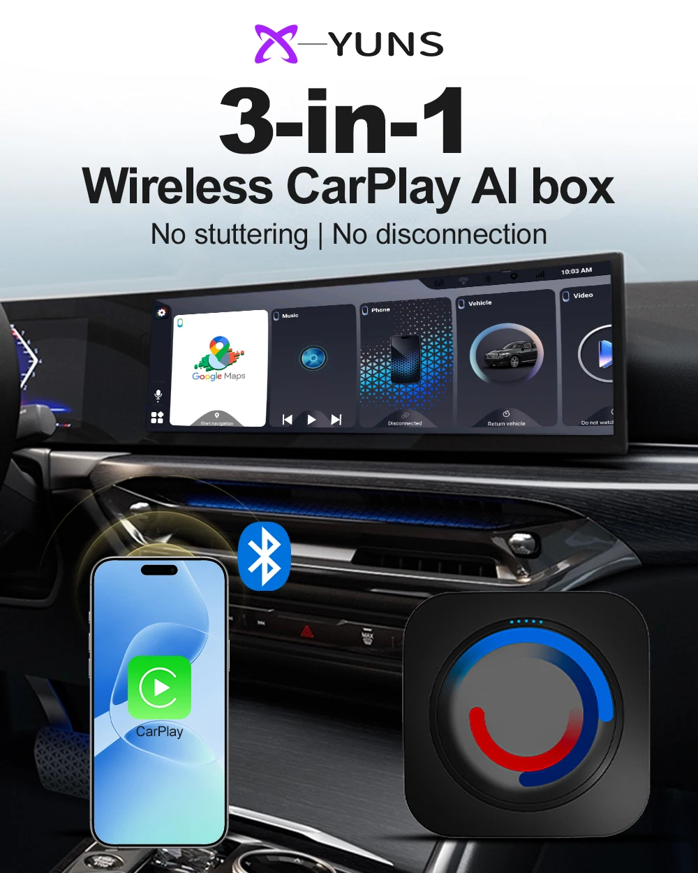 X-YUNS Carplay Adapter Kabellos 2026 AI Box Wireless CarPlay für BMW ID7 ID8 ID9 Android 16 Smart Carplay Adapter Android Auto – Detail 3