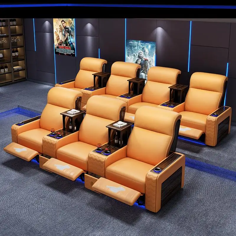 High-End Home Theater Sofa Genuine Leather Private Audio-Visual Room Cinema Hall Electric Functional Viewing Seats New Villa