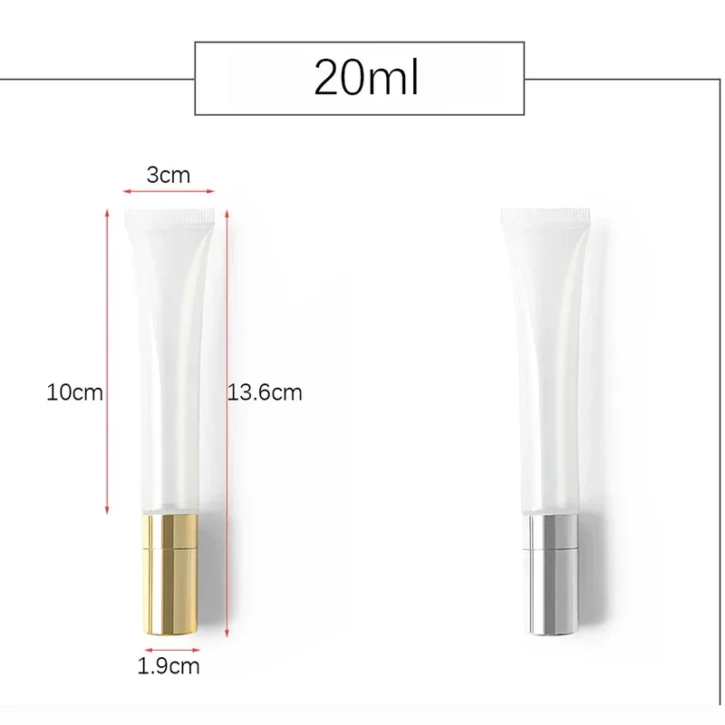 빈 에센셜 마사지 소프트 튜브 립 밤, 화장품 아이 크림 용기, 금속 탑 스퀴즈 보틀, 10ml, 15ml, 20ml