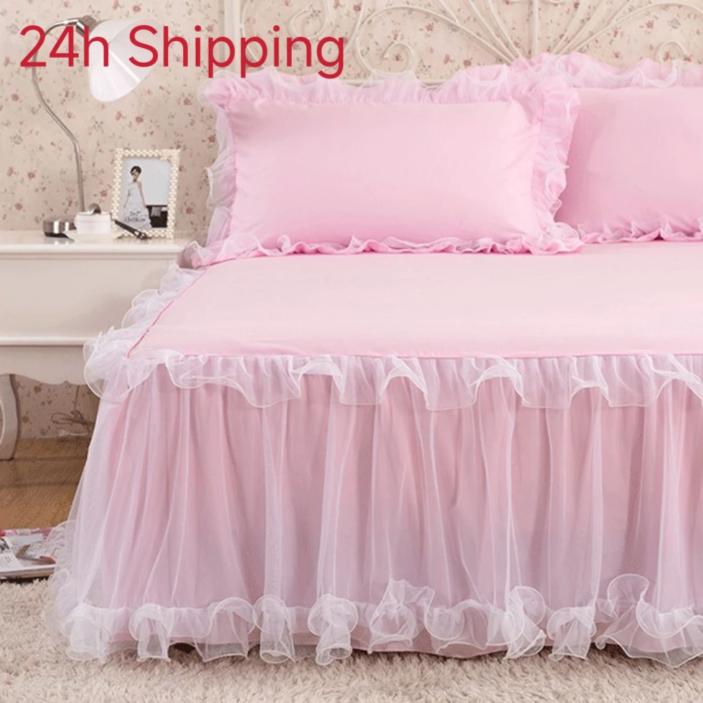 1pcs Elegant Princess Bed Skirt Non-slip Mattress Cover Ruffled Lace Bed Skirt Bedsheet Protector Bedspread No Pillowcase