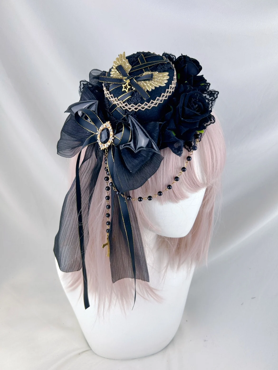 

Original gothic witch top hat bat wings bow hairpin headgear retro lolita witch hats