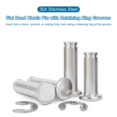 Imagen 2 del producto Pasador de horquilla de cabeza plana con anillo de retención M3 M4 M5 M6 M8 M10 pasadores de acero inoxidable con ranura de anillo adecuado para horquilla, 2-10 Uds.