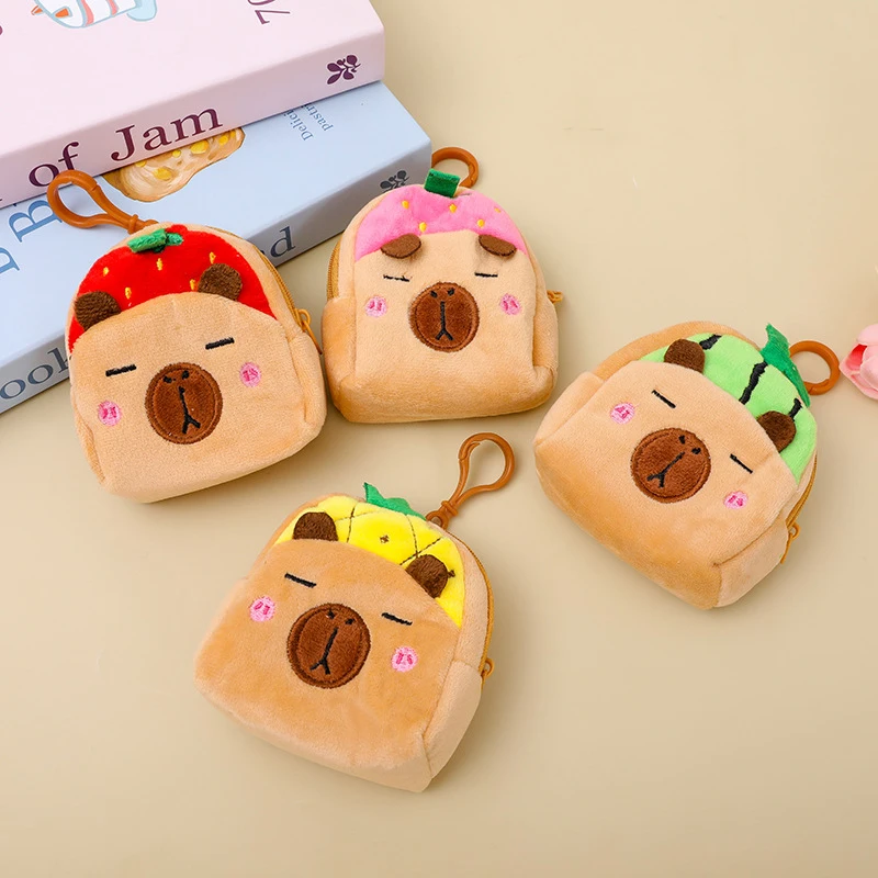 Cute Capybara peluche portafoglio Cartoon Animal Coin Purse portamonete portamonete auricolare borsa portaoggetti zaino ciondolo