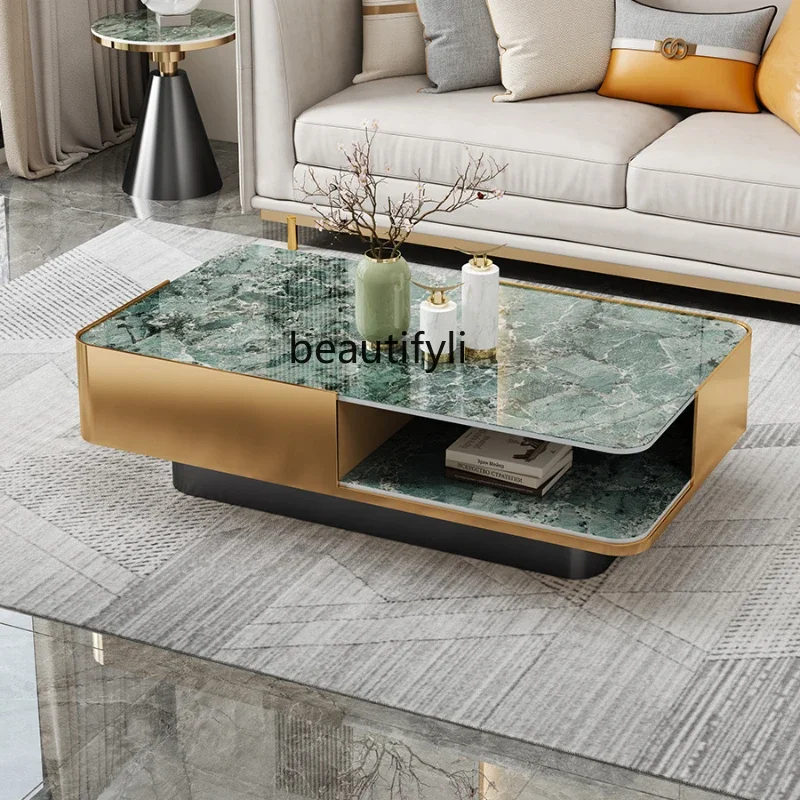 

Stone Plate Coffee Table Living Room Home Luxury Stone Amazon Green Designer Minimalist Square Coffee Table Light Luxury Modern