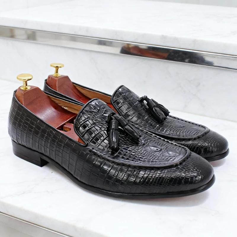 

Men's Handmade High-end Crocodile Patterned Tassel Loafers Gentleman Business Casual Leather Shoes Men's Business Formal Loafers
