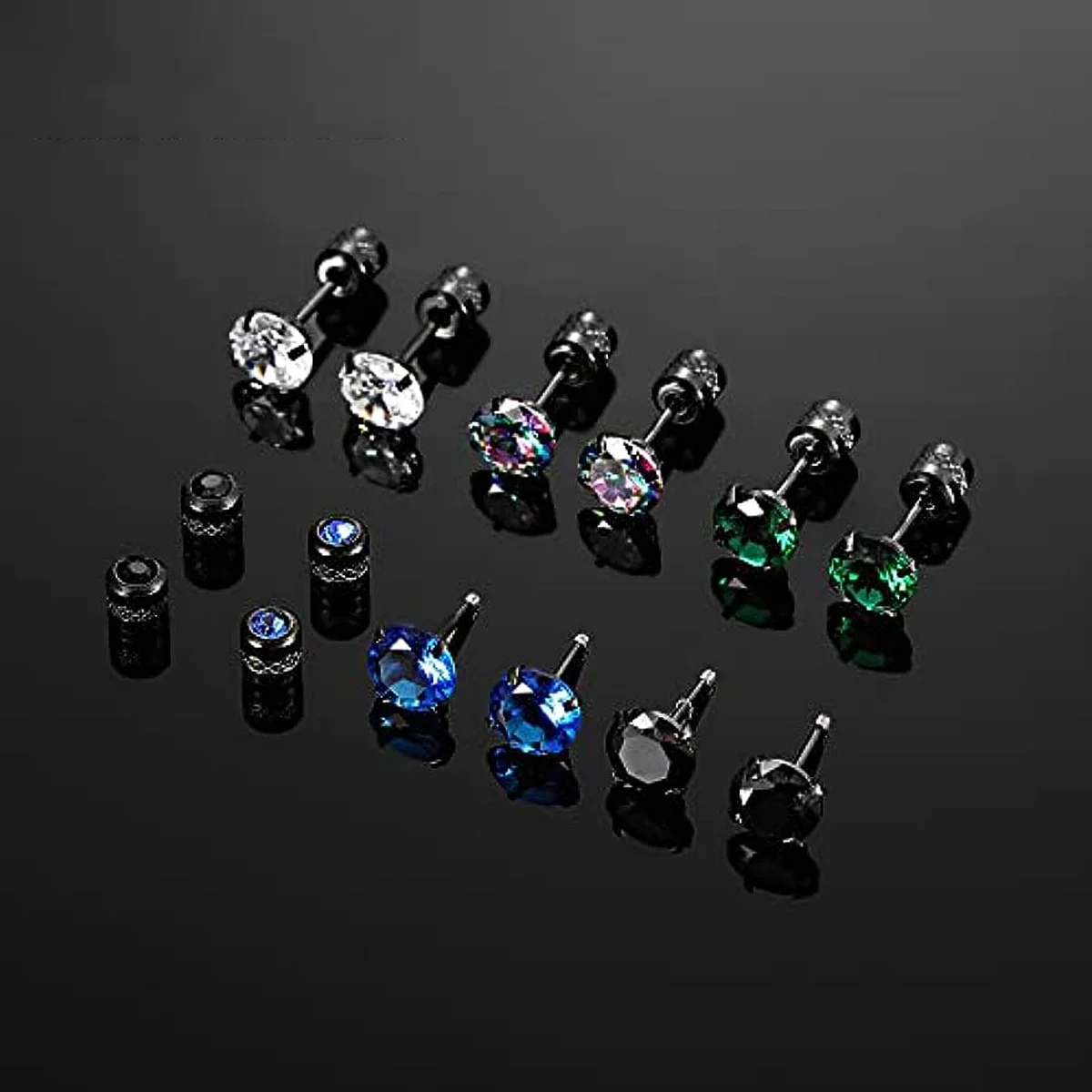 Glamorous Stainless Steel & Zircon Stud Earrings for Men – Hypoallergenic 5-Pairs Set, Durable & Versatile