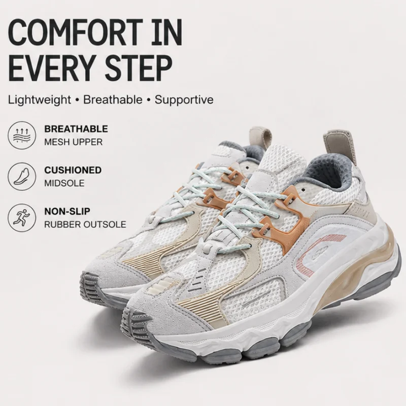 

Men's Spring Casual Shoes Breathable Mesh Dad Sneakers Thick Bottom Wear-Resistant High-Rise Large Size Comfortable Footwear