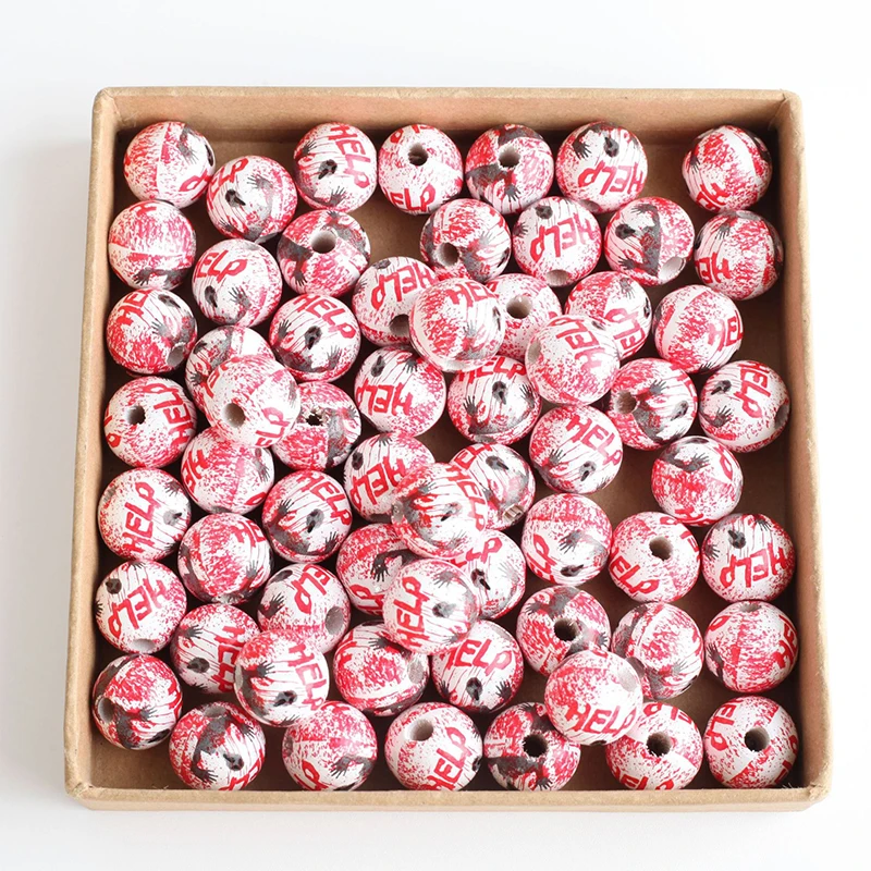 20pcs Wooden Halloween Beads Horror Eyes Ball Bead Wood Bloody Eye Bracelet Necklace DIY Accorrory Halloween Party Favors