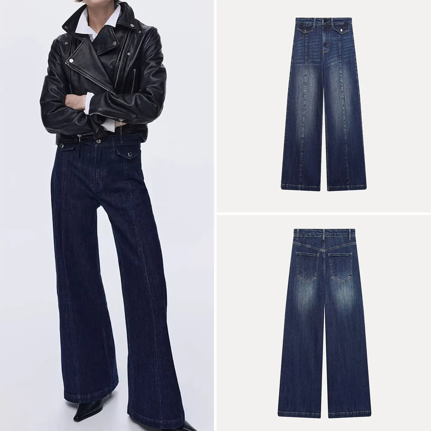 

High Waist Wide Leg Straight Cut Jeans Retro Style Women's Premium Denim Pants ZADATA New Arrival 2025 Casual All-Season
