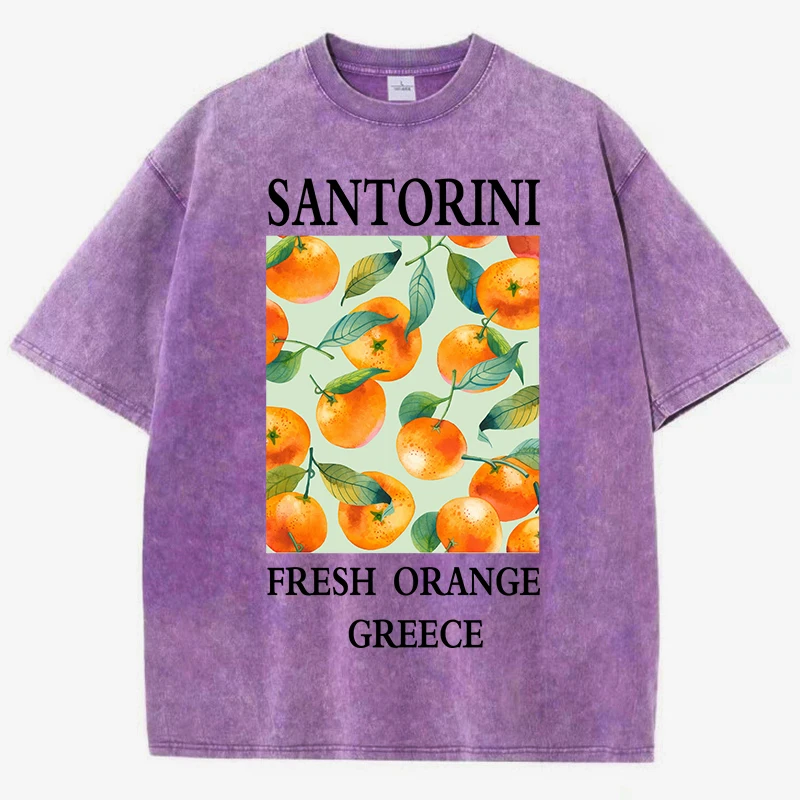 

Santorini Fresh Orange Greece Стираная футболка с принтом Женская повседневная хлопковая футболка в стиле хип-хоп Y2K Универсальный свободный топ с короткими рукавами