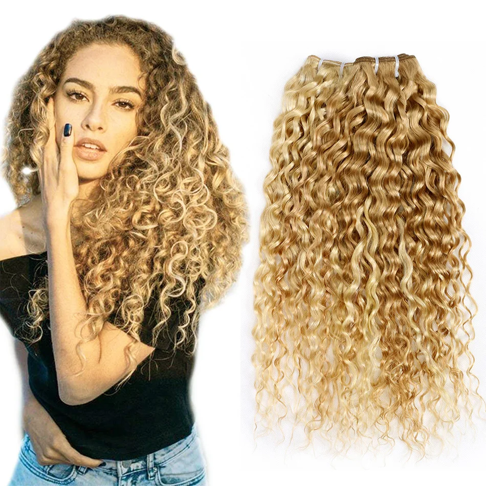 

Real Beauty Ombre Brazilian Water Wave Hair Weave s P27/613 Highlight Hair Bundl Remy 40Gram Honey Blond Mixed With 60Grams #27