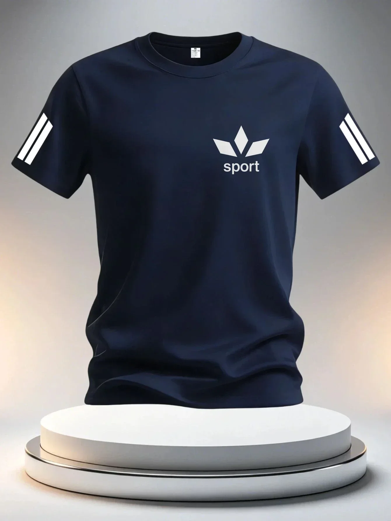 Lässiges, angesagtes Herren-Sommer-T-Shirt mit weißem Sportstreifendesign, modisches bedrucktes T-Shirt für Fitness und Alltagskleidung. – Detail 4