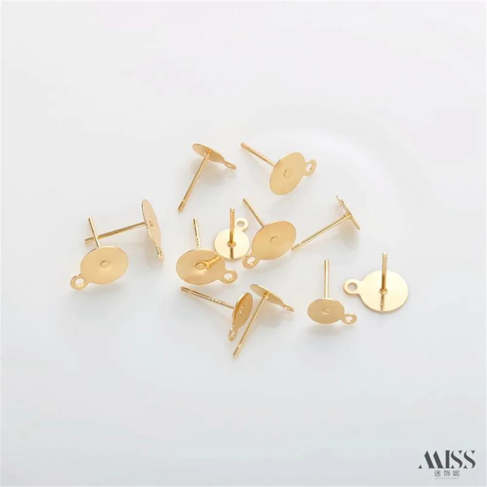 

14K Gold-plated Ring with Hanging Ring Flat Support Ear Pins DIY Hand Glued Pearl Round Tray Ear Studs Ear Hanging Accessories