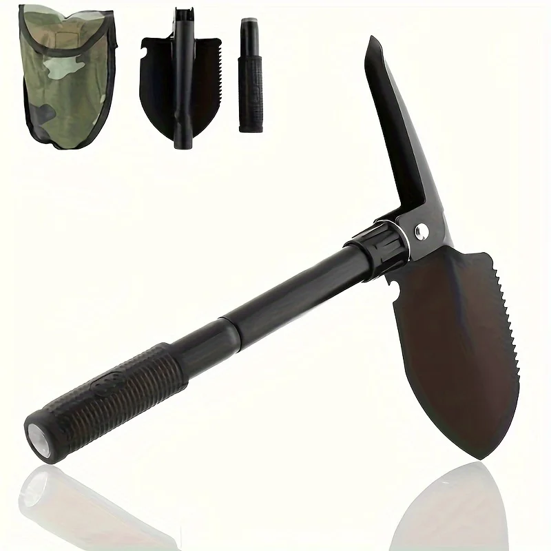 Compact 5-in-1 Survival Shovel - Durable Stainless Steel Tactical Spade with Compass, Saw & Bottle Opener for Outdoor Adventures