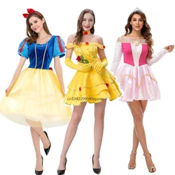 Women Halloween Princess Belle Costume Young Lady Birthday Party Snow White Aurora Dress Ball Gowns 2024