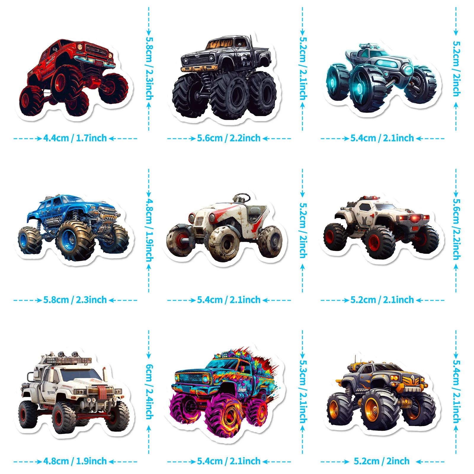 50PCS Monster Truck Stickers, Truck Car Stickers for kids, Car Stickers Waterproof for  Phone Case Laptop Suitcase