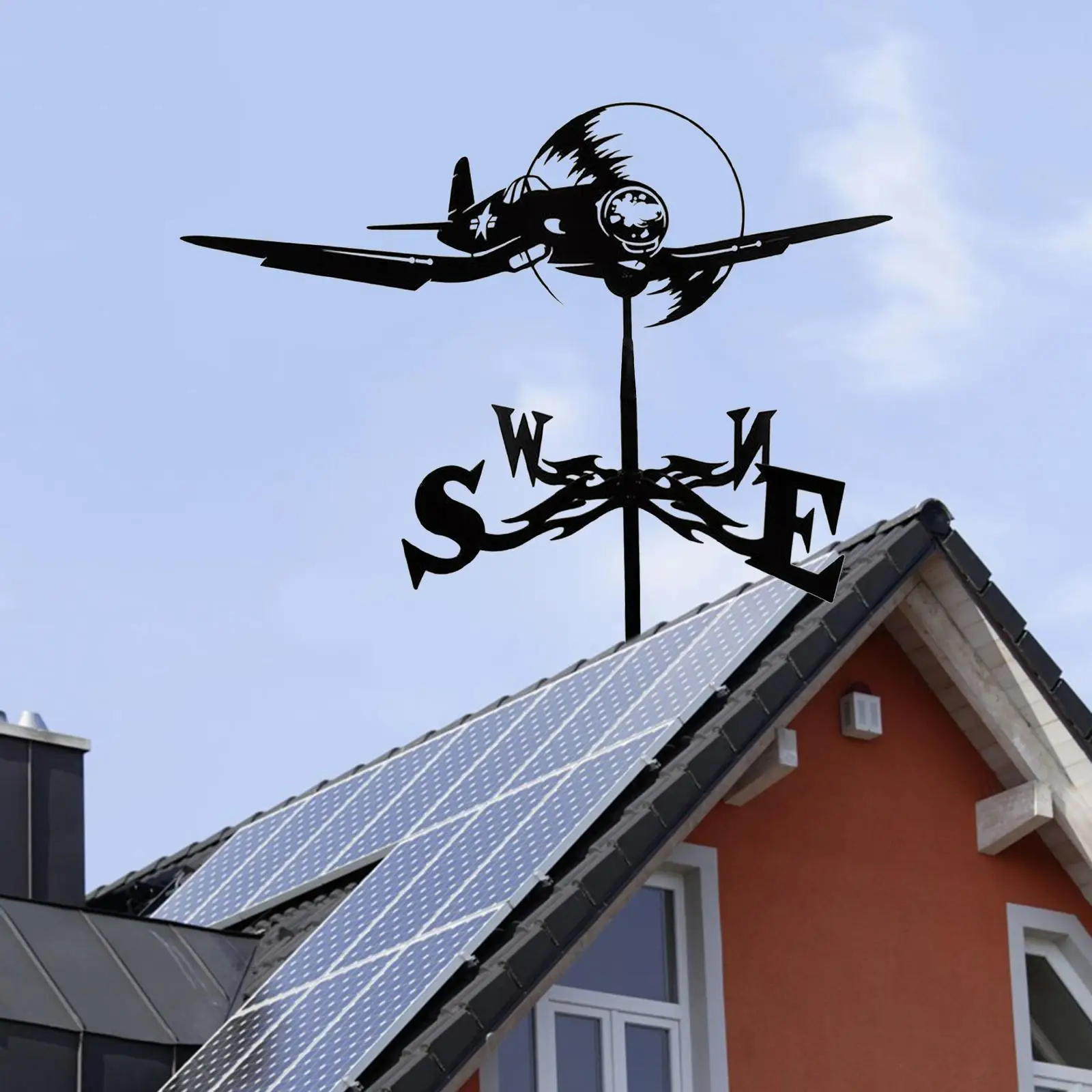 

Iron Farmhouse Weather Vane Roof Mount Wind Direction Indicator Outdoor Garden Bracket Weather Wind Speed Spinner