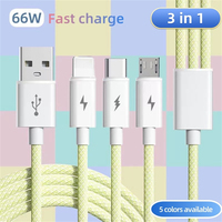 6A 66W 3 in 1 Fast Charging Cable Micro 1.2M USB Type C Data Cable For iPhone14 13 Xiaomi Super Fast Charger Nylon Braid Cable