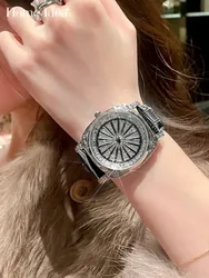 Fashion Women Shiny Diamonds Quartz Watch Genuine Leather Strao Pin Buckle Wrist Watches OL Business Work Watch Accessory