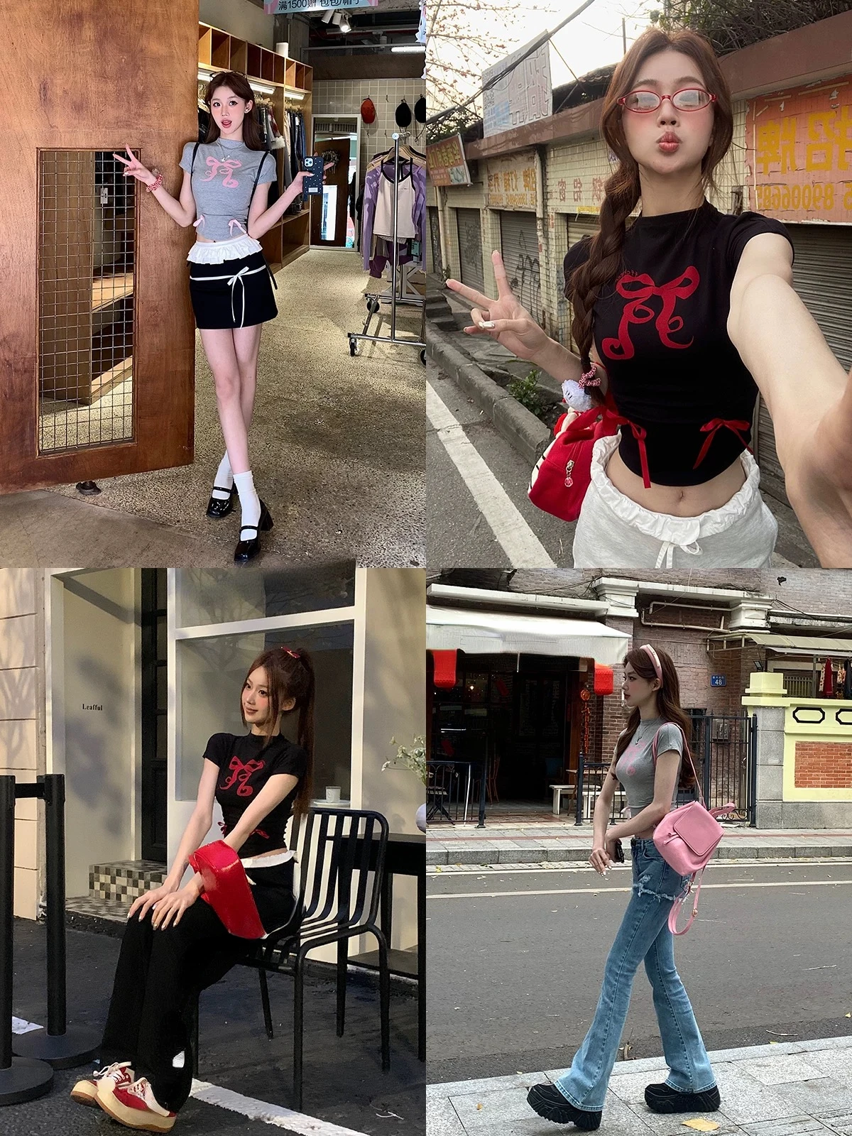 Bow Print Basic Casual T Shirts Woman Summer Slim Bodycon Fit Spicy Girl Short Sleeve Y2k Crop Tops Korean Fashion Tees Chic