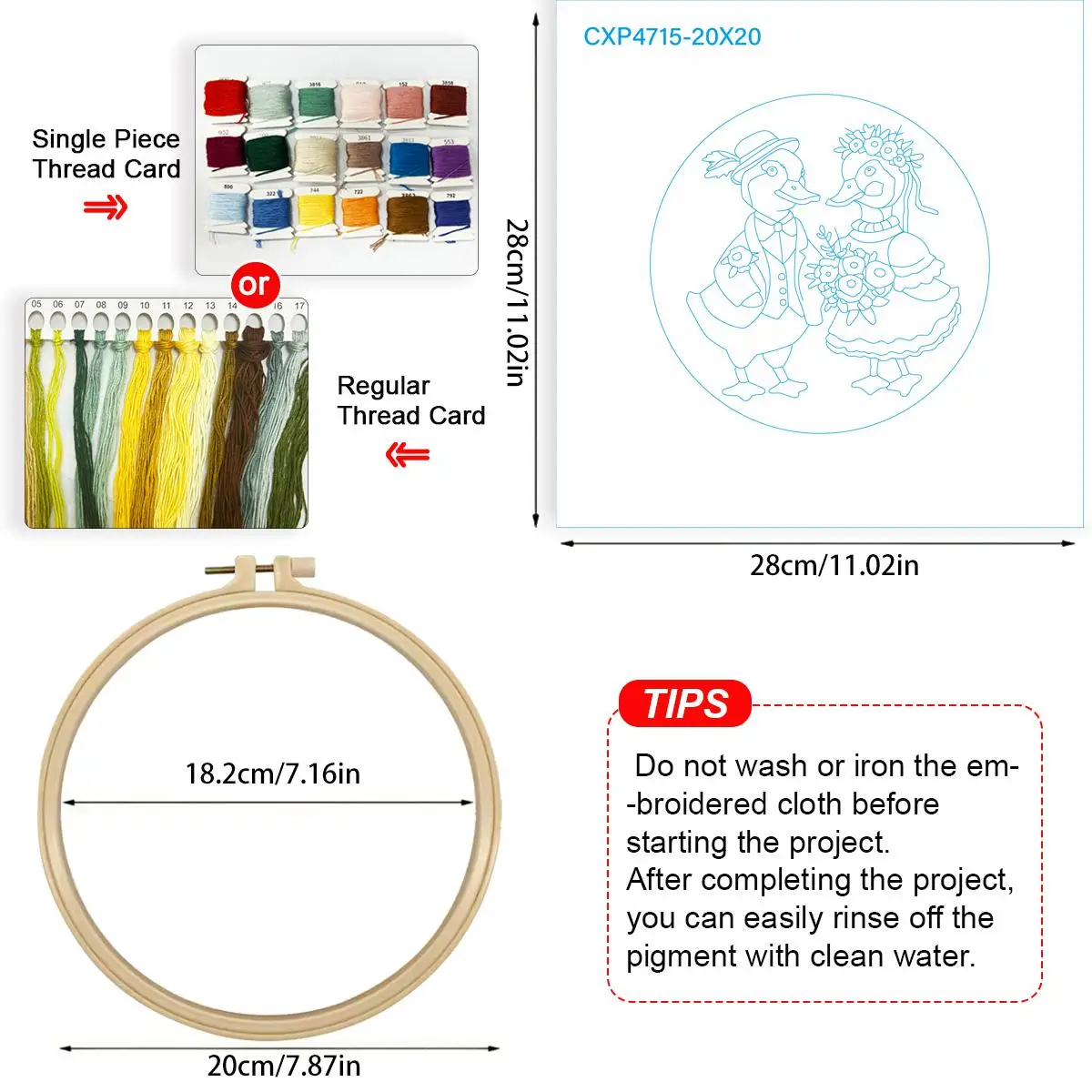 1 Stück 20X20CM/15X15CM 7,87/6,3 Zoll Tier - Ente Stickerei Starter-Kit DIY-Kit DIY-Stickerei-Set Handarbeiten Nähkunst – Detail 5