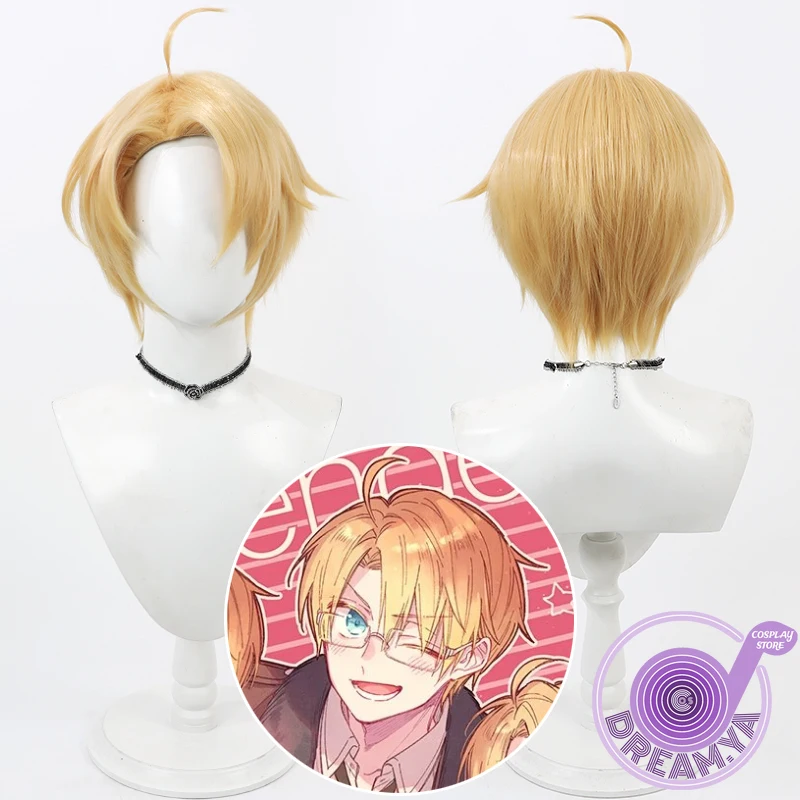 Alfred F Jones Cosplay Wig Hetalia Blonde Short Heat Resistant Synthetic Hair Halloween Party Role Play Carnival + Free Wig Cap