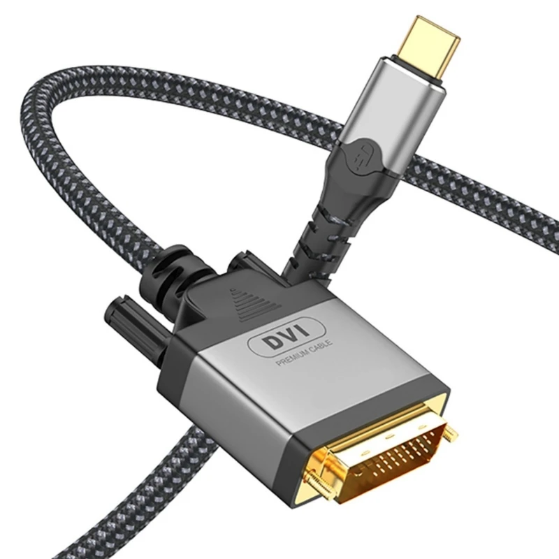 

Type C to DVI Cable 1080P High Resolution 60Hz Laptops Extension Cord Converter Line Male to Male Adapter Wire Black