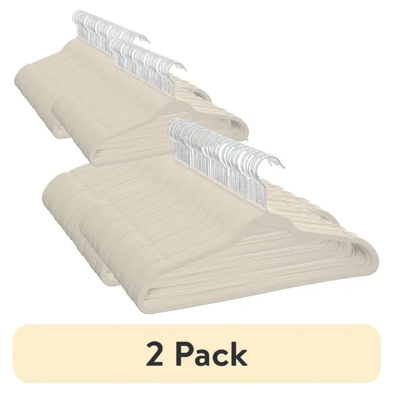 

(2 pack) Better Non-Slip Velvet Adult Clothes Hangers, 100 Pack, Beige, Space Saving