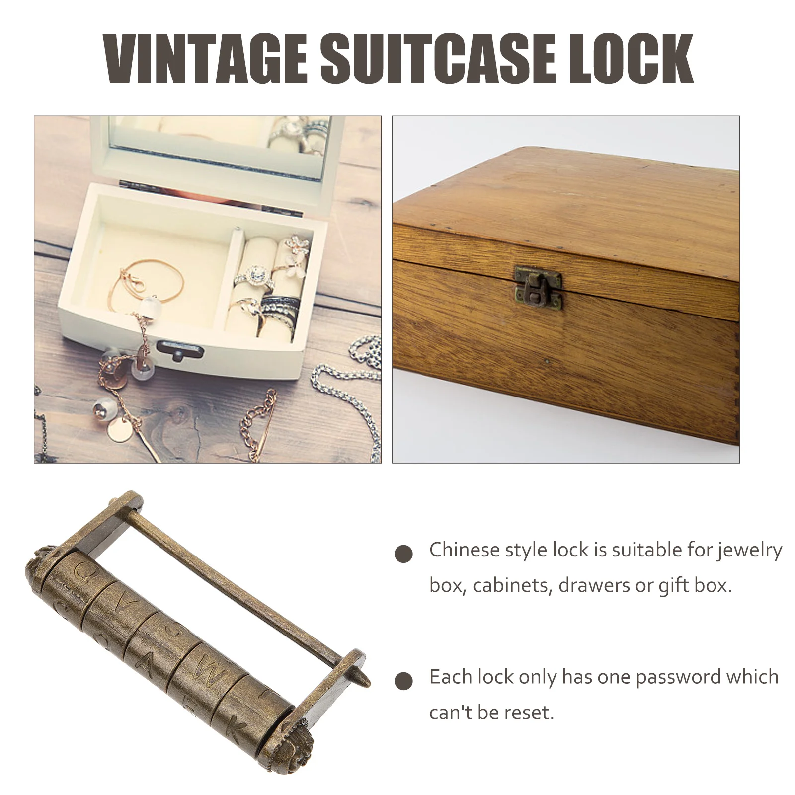 

Chinese Style Vintage Password Lock Combination Lock for Jewelry Box Cabinet Drawer Retro Metal Padlock Security