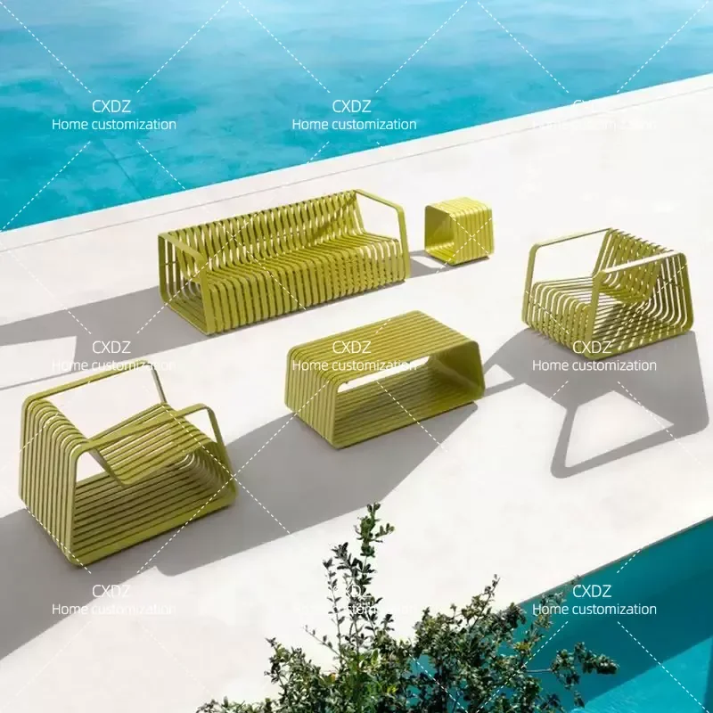 Outdoor Metal Sofa Set with Coffee Table Waterproof Sunproof Patio Furniture for Courtyard Terrace Garden Leisure Seating