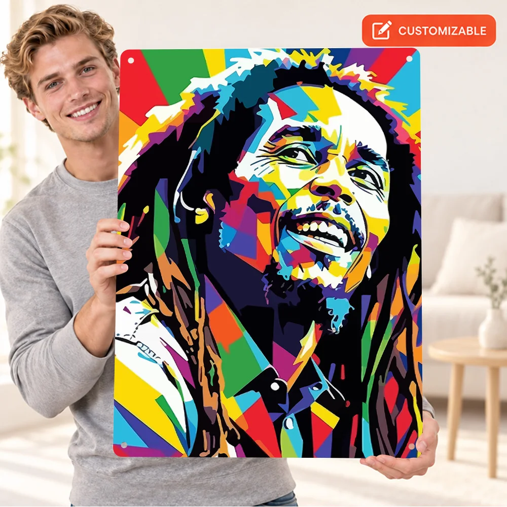 Reggae Singer Portrait Printed Poster Customized Aluminum Metal Sign Geometric Wall Art For Record Store Music Enthusiast Gift