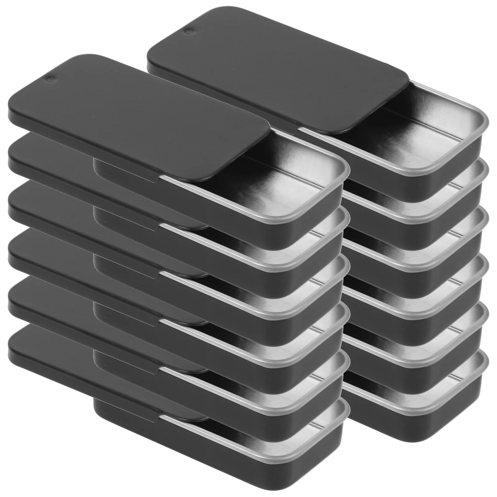 12 Pcs Food Containers with Lids Slide Tin Box Portable Metal Mini Organizer Iron Pocket Small Boxes Black