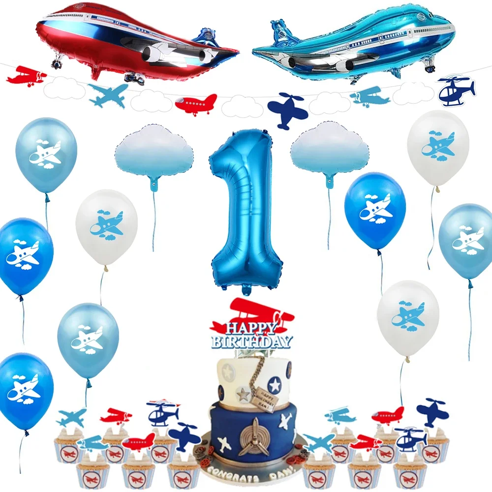 Flugzeug Party Dekoration Geschirr Teller Servietten Tassen Folien Ballon Kinder Flieger Flugzeug Geburtstag Dekor Jungen Baby Dusche Liefert – Detail 12