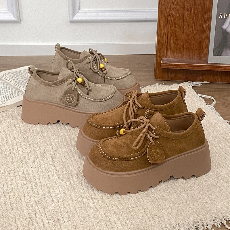 2025 New Autumn Women's Platform Shoes - Retro Versatile Casual Shoes, Elevator Lazy Bean Shoes