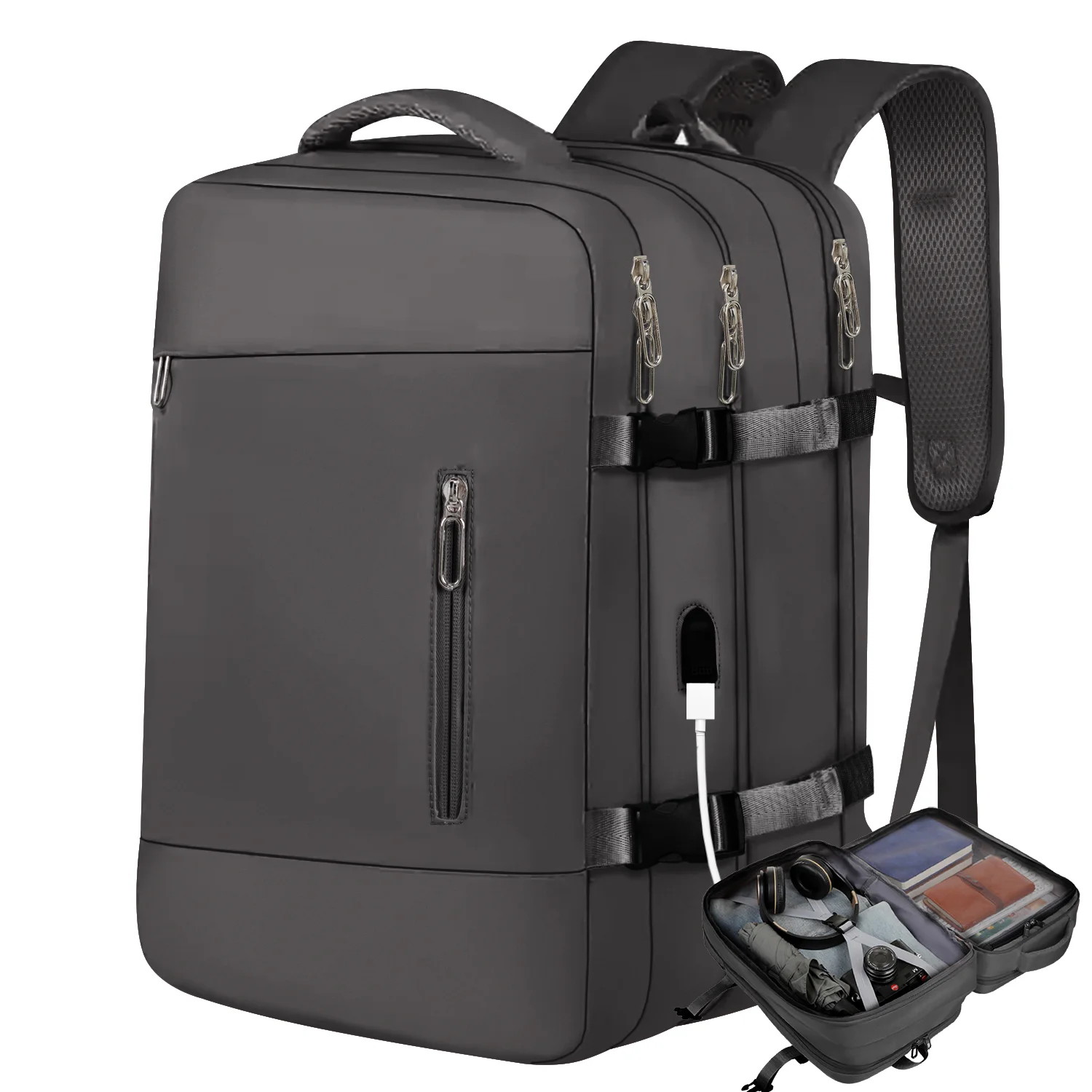 Mochila de viaje de gran capacidad con puerto de carga USB, mochila de cabina de 18 pulgadas, bolsa de viaje para ordenador portátil, impermeable para hombres y mujeres
