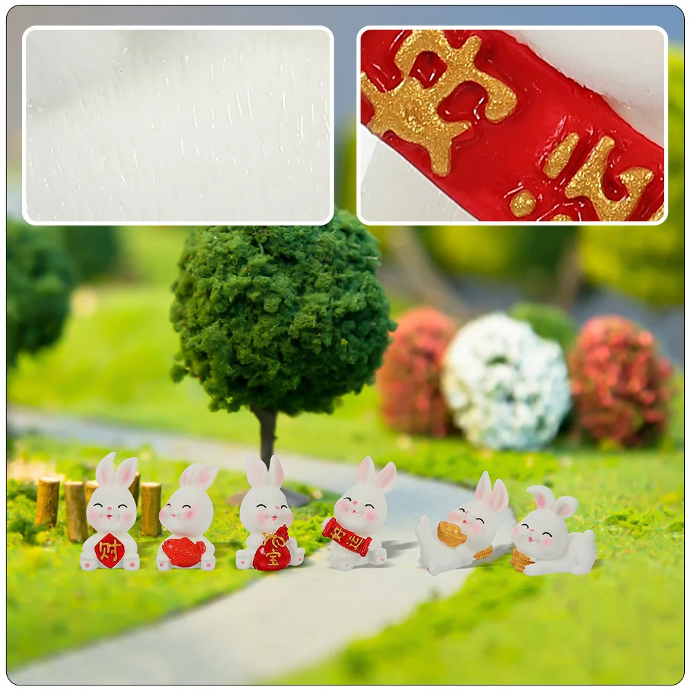 

8pcs Lovely Rabbit Statue Decor Mini Garden For Home Desktop Car Bunny Ornament Micro Landscape Decoration