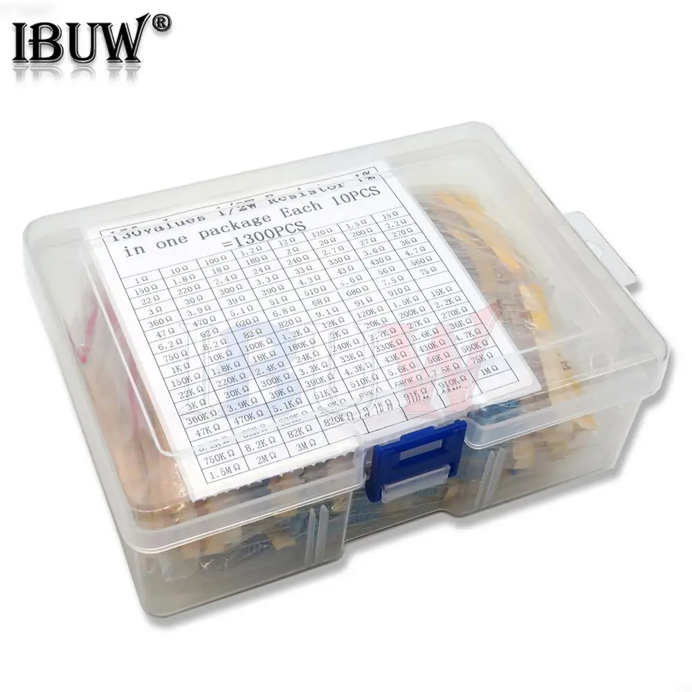 130 Values 1/4W 1/6W 1/2W 1W 2W 1% Metal Film Resistors Assorted Pack Kit Set Lot Resistors Assortment Kits Fixed resistor 10k