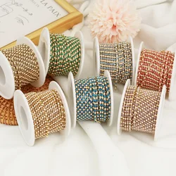 2mm Gold Pearl Rhinestone Cup Chain Ribbon Glass Dense Colorful Rhinestone Pearl Chain Trim Apparel Cup Chain For DIY Garments